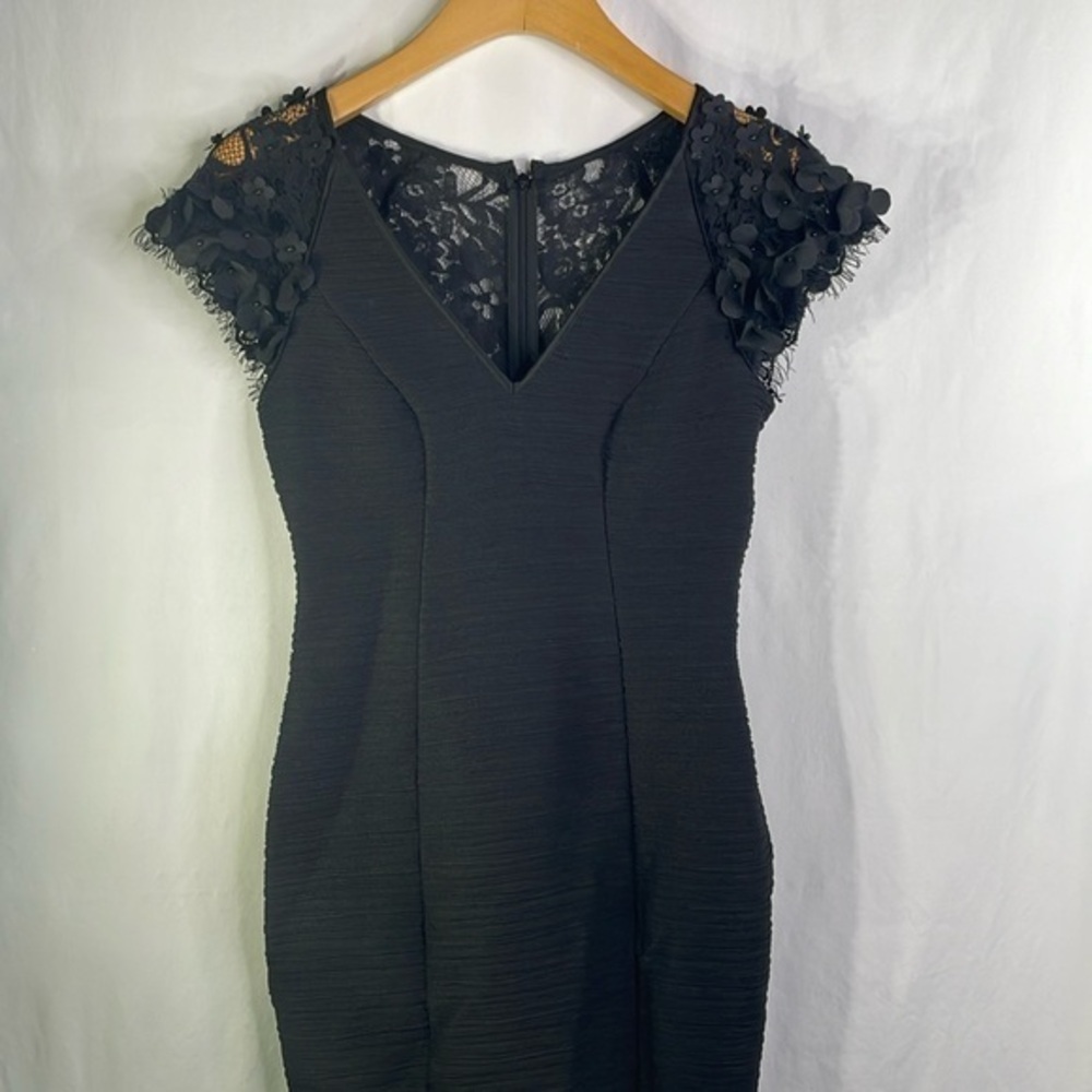 Maeve lace black fitted dress cap sleeves V-neck